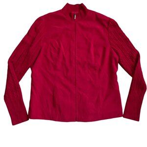 Talbots Wool Blend Cable Knit Full Zip Red Sweater Jacket Size 16 Mature Holiday